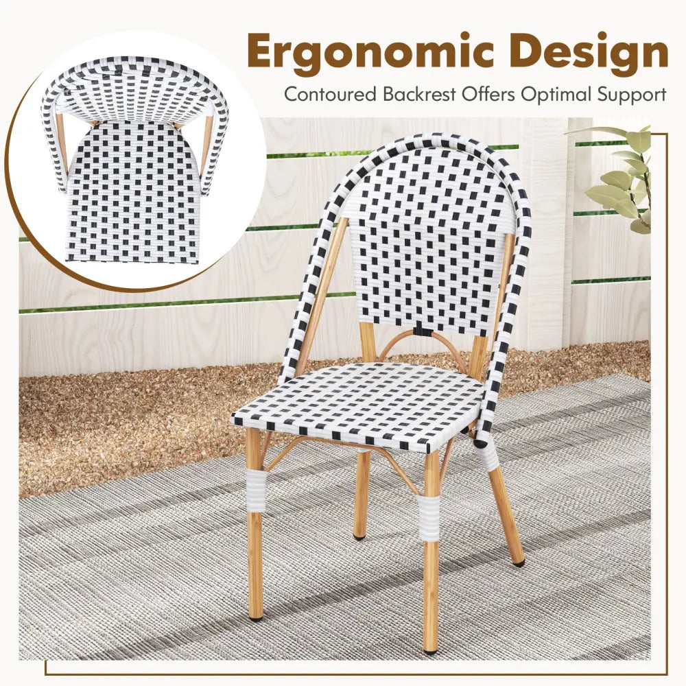 French Bistro Chair Set of 2 with Galvanized Metal Framex-White - White - Patio Dining Chairs
