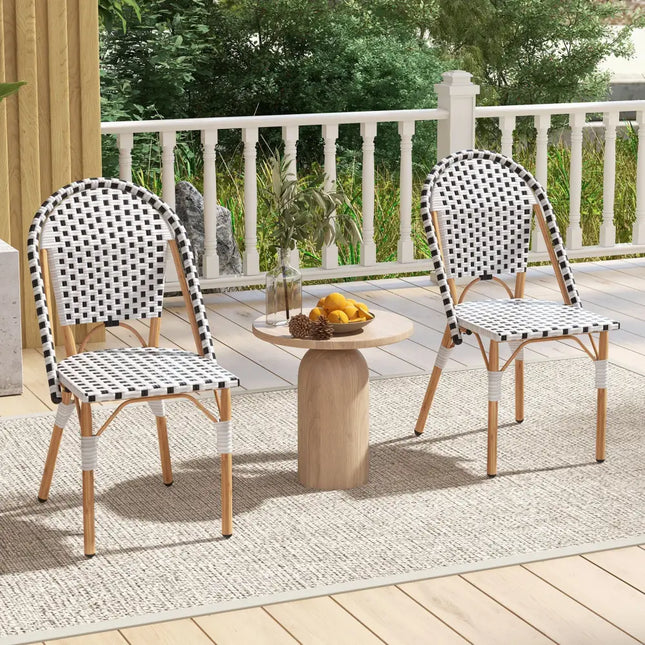 French Bistro Chair Set of 2 with Galvanized Metal Framex-White - White - Patio Dining Chairs