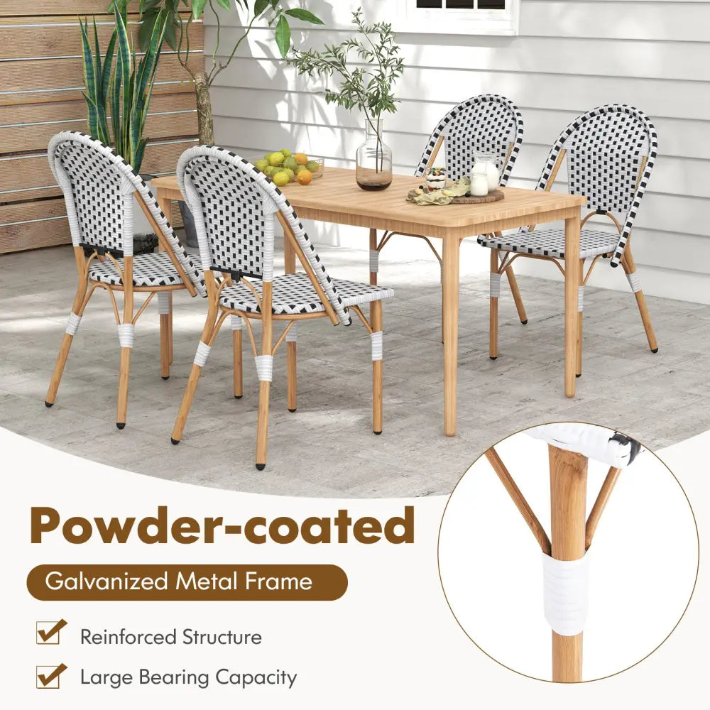 French Bistro Chair Set of 2 with Galvanized Metal Framex-White - White - Patio Dining Chairs