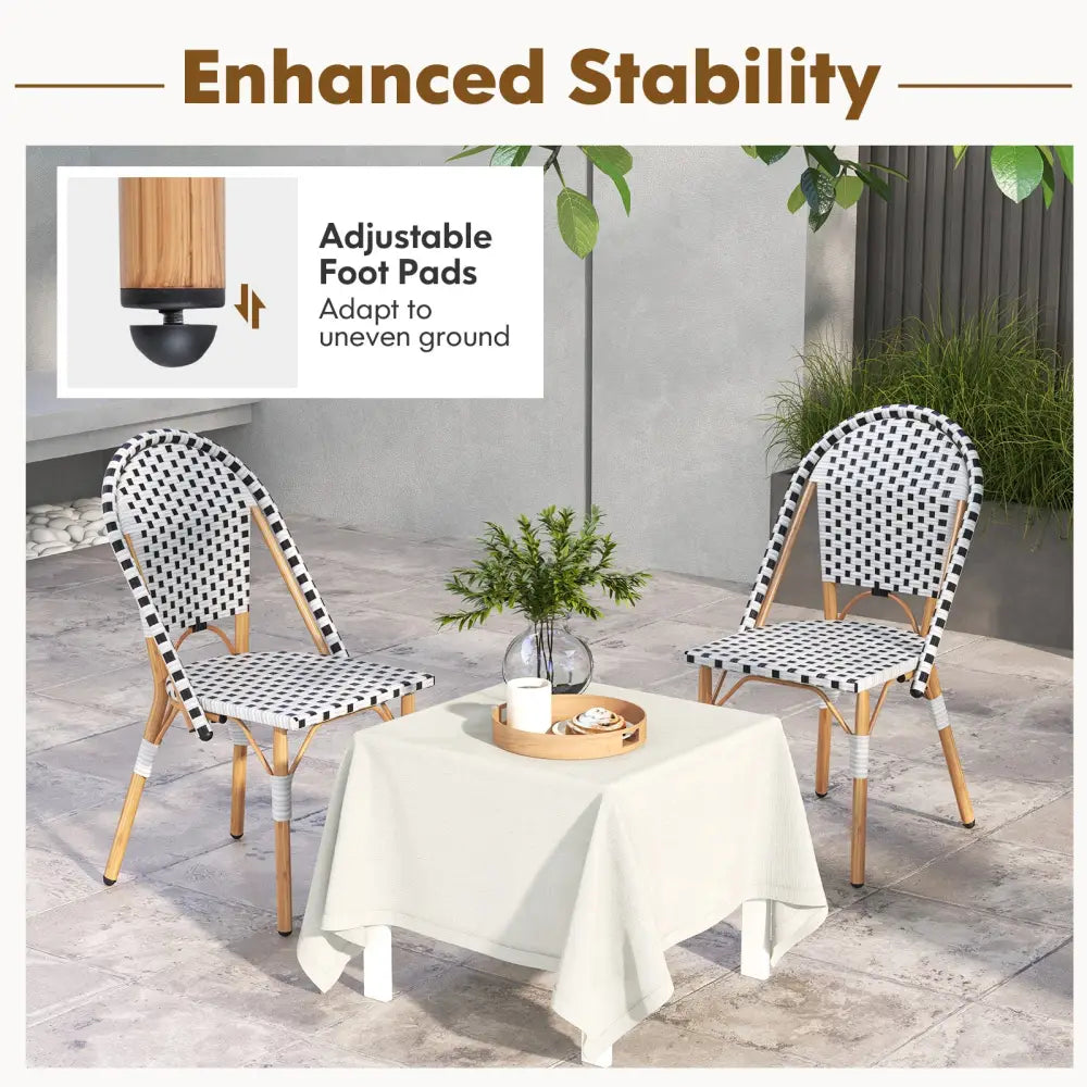 French Bistro Chair Set of 2 with Galvanized Metal Framex-White - White - Patio Dining Chairs