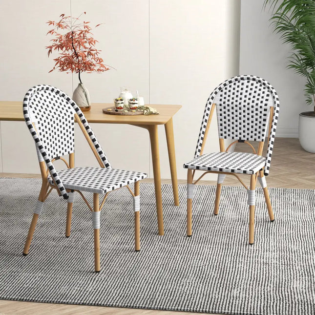 French Bistro Chair Set of 2 with Galvanized Metal Framex-White - White - Patio Dining Chairs