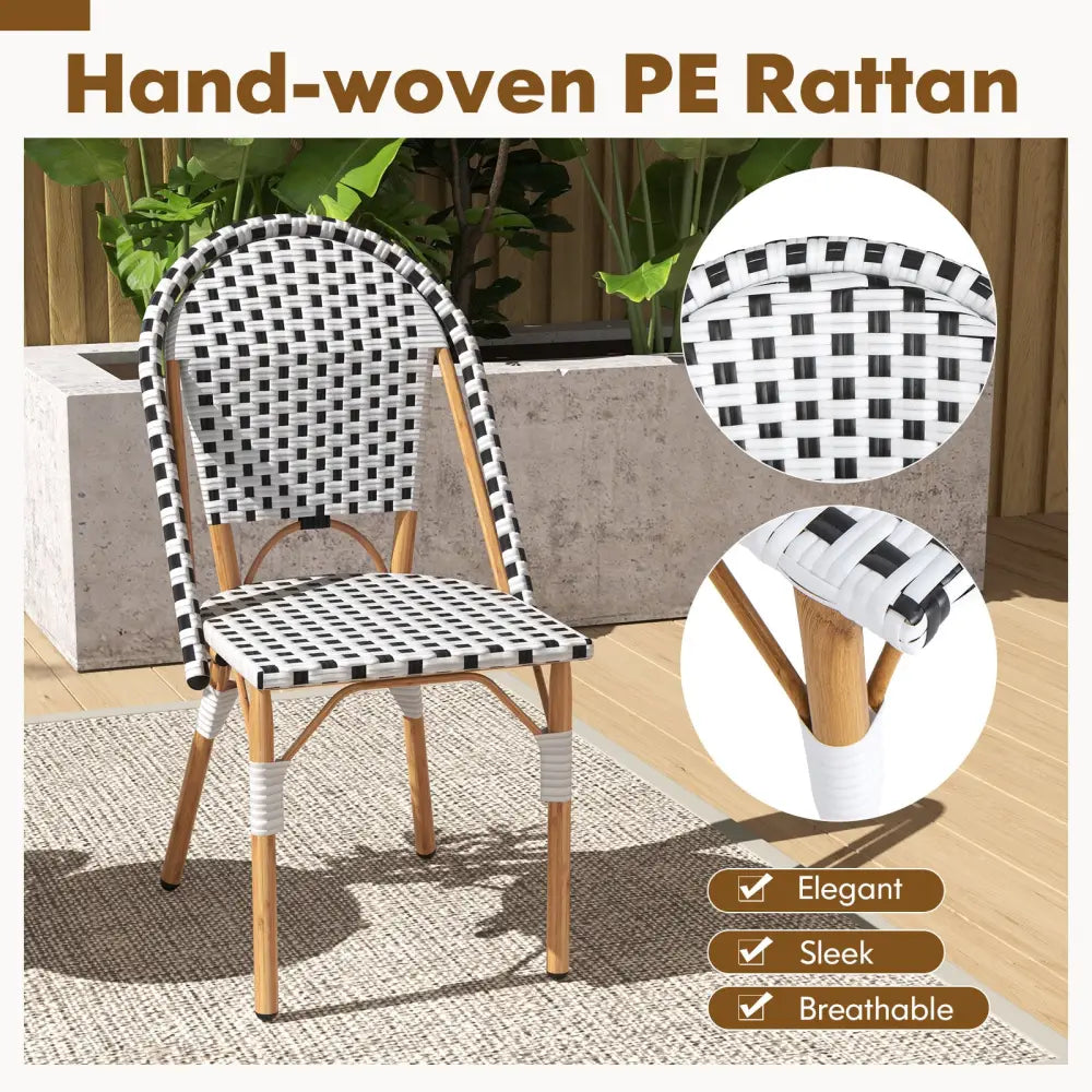 French Bistro Chair Set of 2 with Galvanized Metal Framex-White - White - Patio Dining Chairs