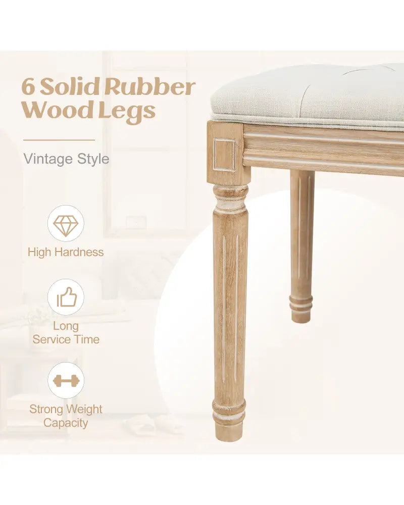 French Vintage Entryway Bench 47 Inch Upholstered Dining Bench-Beige - Beige - Ottomans