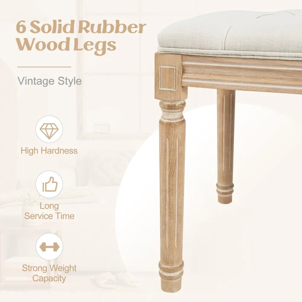 French Vintage Entryway Bench 47 Inch Upholstered Dining Bench-Beige - Beige - Ottomans