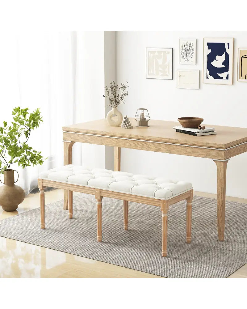 French Vintage Entryway Bench 47 Inch Upholstered Dining Bench-Beige - Beige - Ottomans
