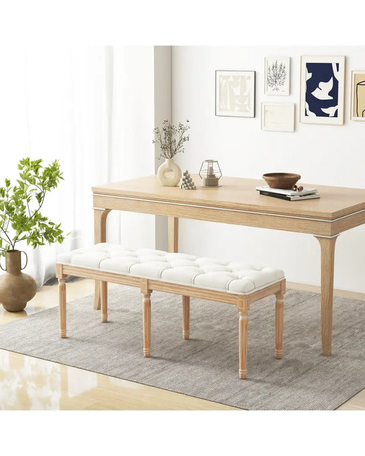 French Vintage Entryway Bench 47 Inch Upholstered Dining Bench-Beige - Beige - Ottomans