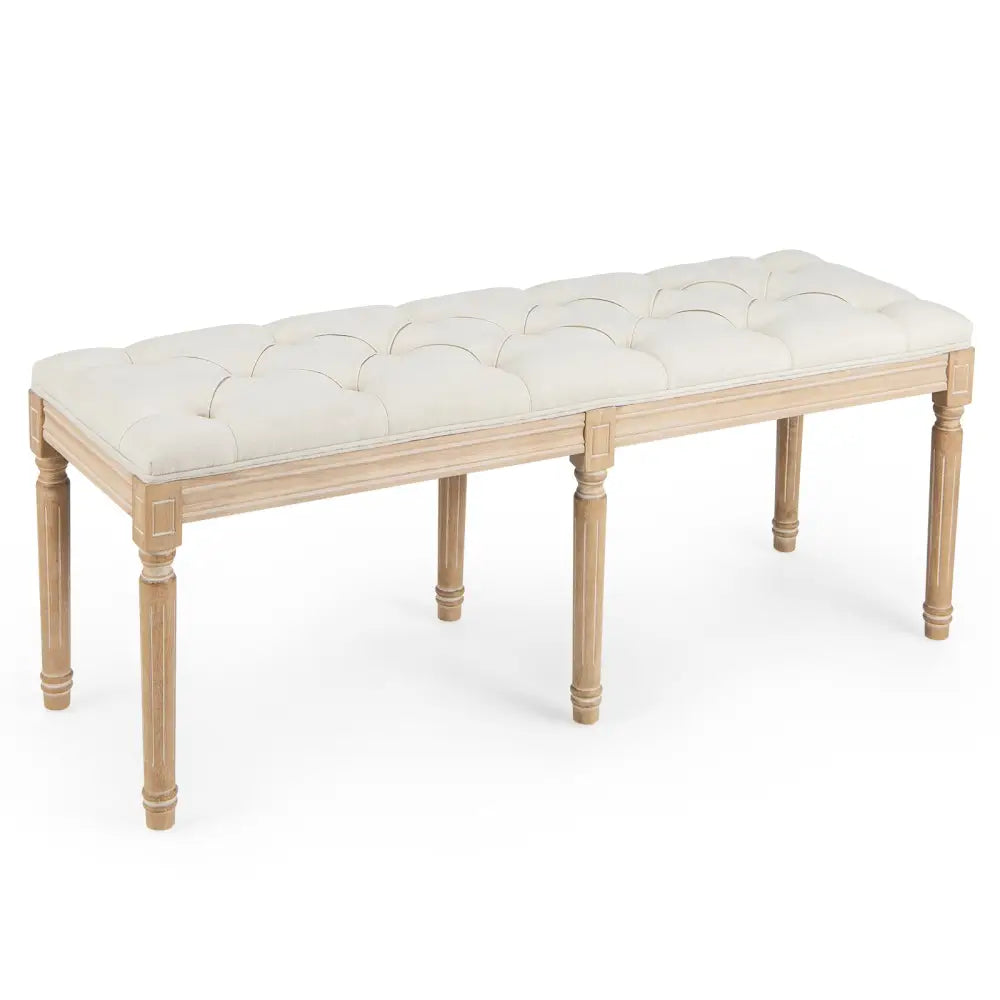 French Vintage Entryway Bench 47 Inch Upholstered Dining Bench-Beige - Beige - Ottomans