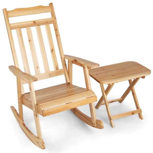 Front Porch Rocking Chair and Foldable Table Set for Outdoors-Natural - Natural - Patio Rocking Chairs & Gliders