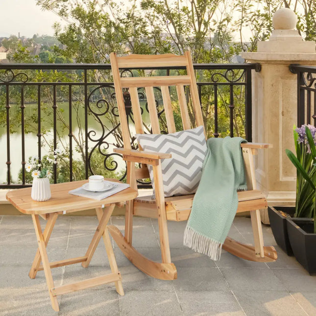 Front Porch Rocking Chair and Foldable Table Set for Outdoors-Natural - Natural - Patio Rocking Chairs & Gliders