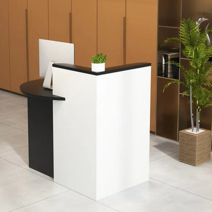 Front Reception Office Desk with Adjustable Shelf and Lockable Drawer-Black & White - Black & White - Corner Desks