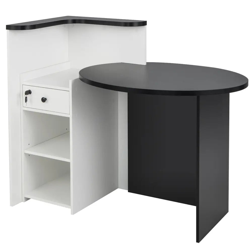 Front Reception Office Desk with Adjustable Shelf and Lockable Drawer-Black & White - Black & White - Corner Desks