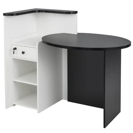 Front Reception Office Desk with Adjustable Shelf and Lockable Drawer-Black & White - Black & White - Corner Desks