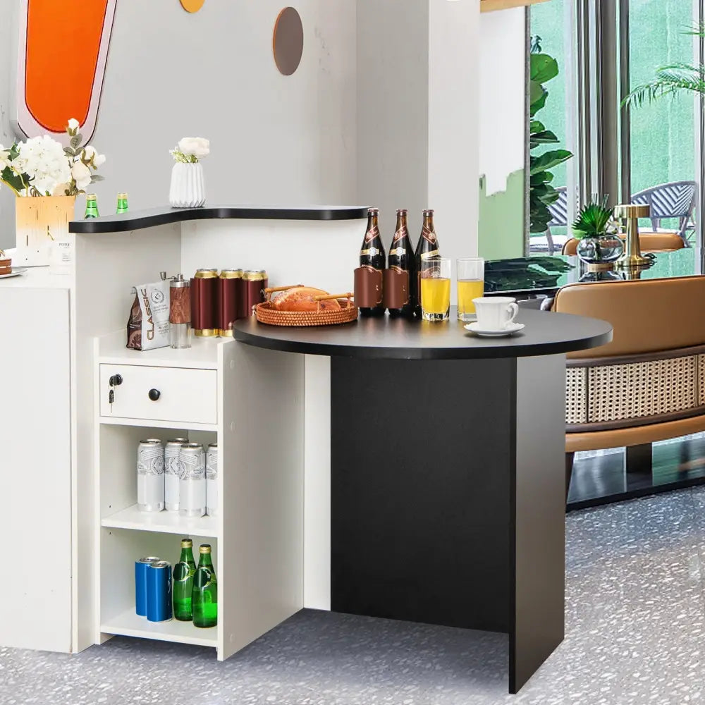 Front Reception Office Desk with Adjustable Shelf and Lockable Drawer-Black & White - Black & White - Corner Desks