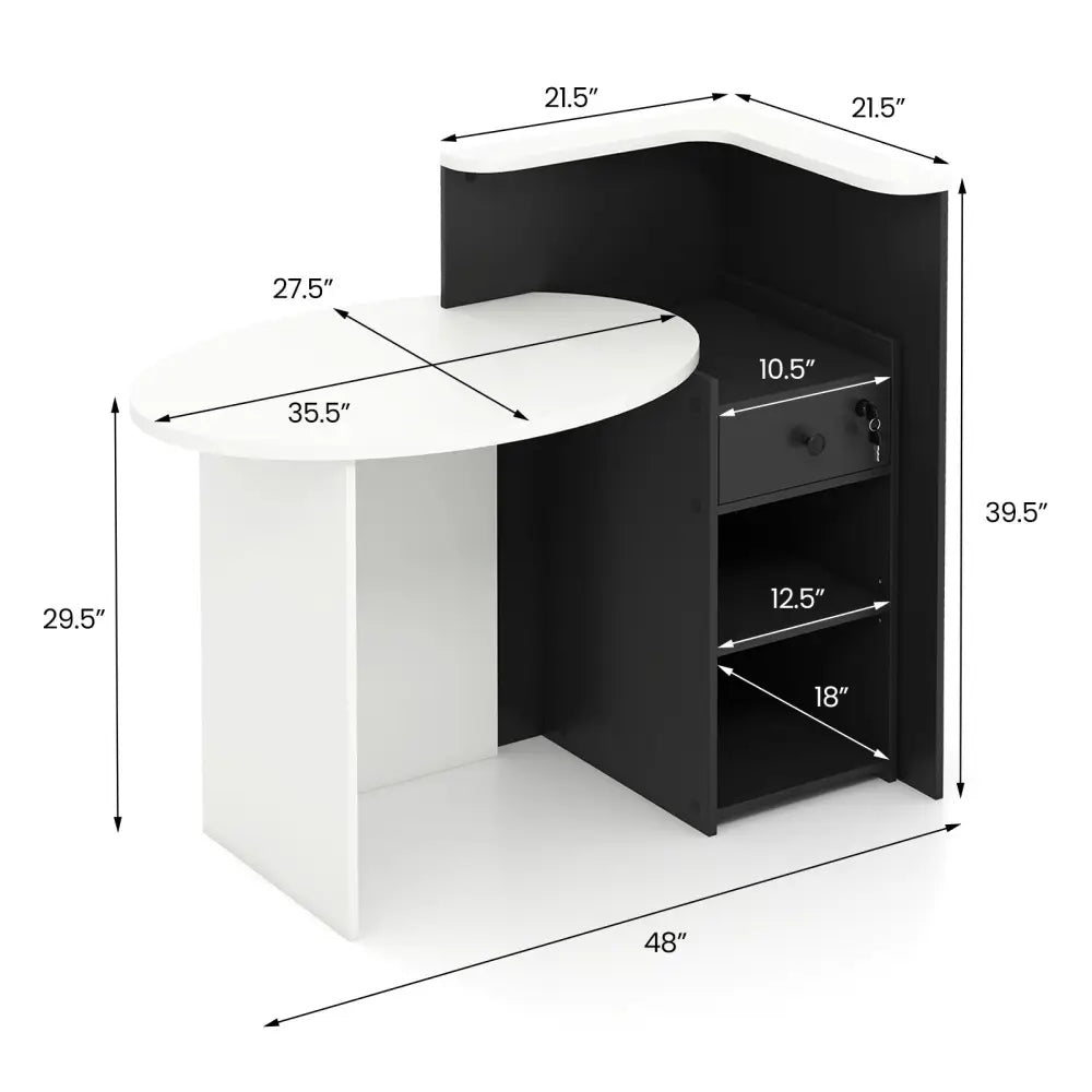 Front Reception Office Desk with Open Shelf and Drawer-Black & White - Black & White - Computer Desks