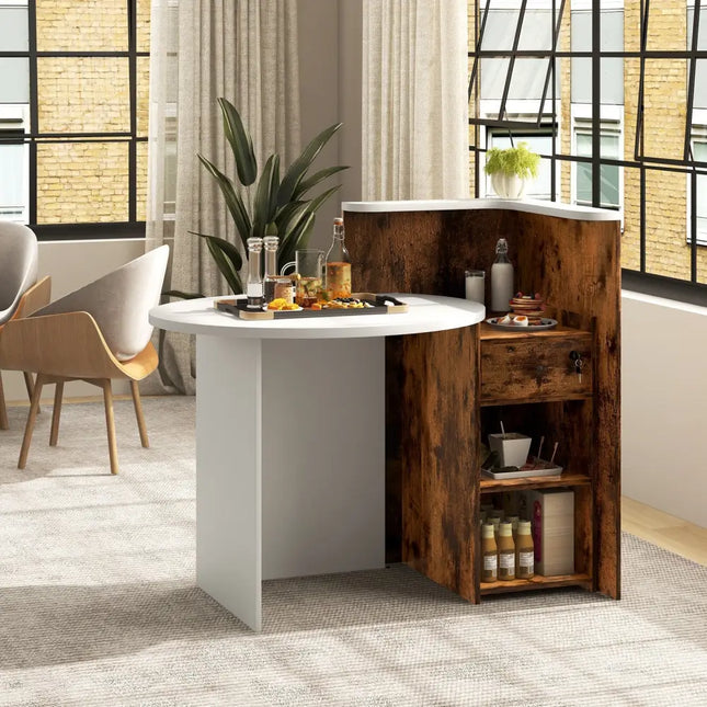 Front Reception Office Desk with Open Shelf and Drawer-Brown & White - Brown & White - Computer Desks