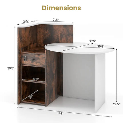 Front Reception Office Desk with Open Shelf and Lockable Drawer-Rustic Brown - Rustic Brown - Corner Desks