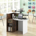 Front Reception Office Desk with Open Shelf and Lockable Drawer-Rustic Brown - Rustic Brown - Corner Desks