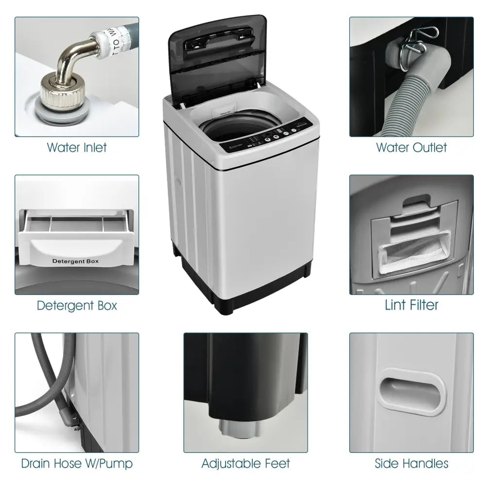 Full-Automatic Washing Machine 1.5 Cu.Ft 11 LBS Washer and Dryer-Gray - Gray - Washing Machines