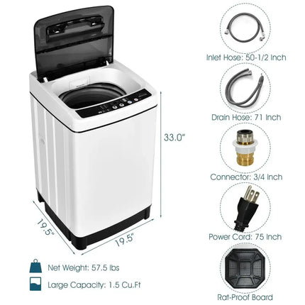 Full-Automatic Washing Machine 1.5 Cubic Feet 11 LBS Washer-White Costway