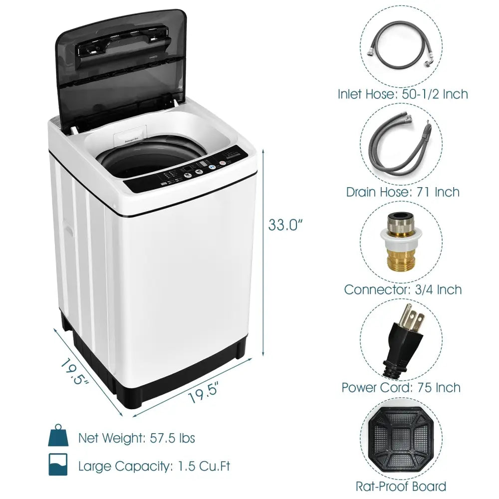 Full-Automatic Washing Machine 1.5 Cubic Feet 11 LBS Washer-White - White - Washing Machines
