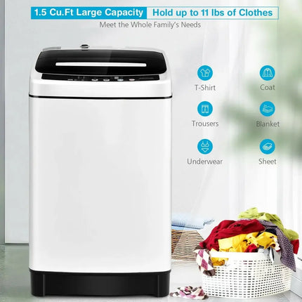 Full-Automatic Washing Machine 1.5 Cubic Feet 11 LBS Washer-White Costway