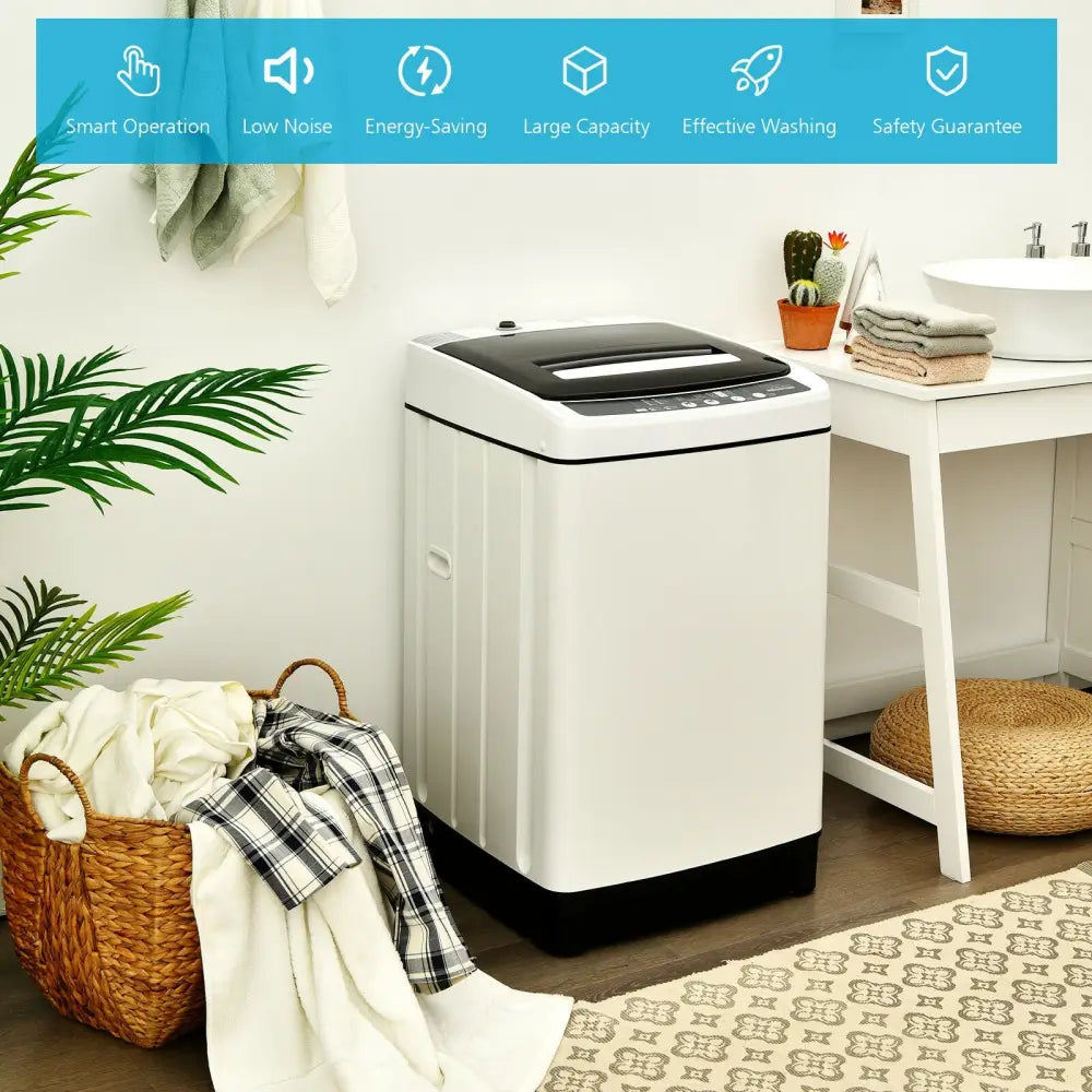 Full-Automatic Washing Machine 1.5 Cubic Feet 11 LBS Washer-White - White - Washing Machines
