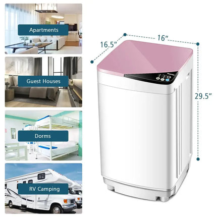 Full-automatic Washing Machine 7.7 lbs Washer / Spinner Germicidal-Pink Costway