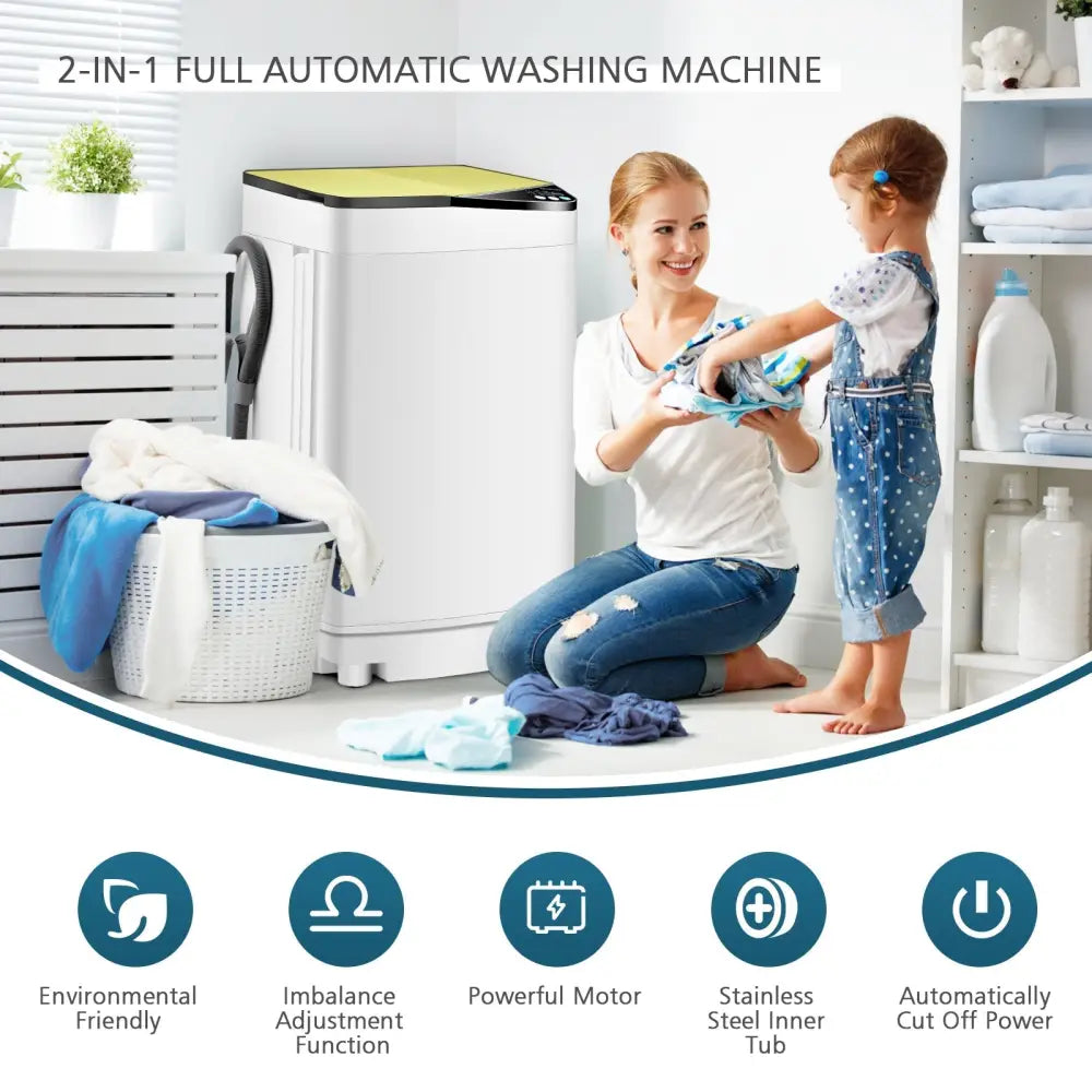 Full - automatic Washing Machine 7.7 lbs Washer / Spinner Germicidal - Yellow - Oasis Home Essentials