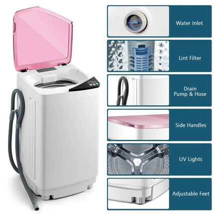 Full-automatic Washing Machine 7.7 lbs Washer / Spinner Germicidal-Pink Costway