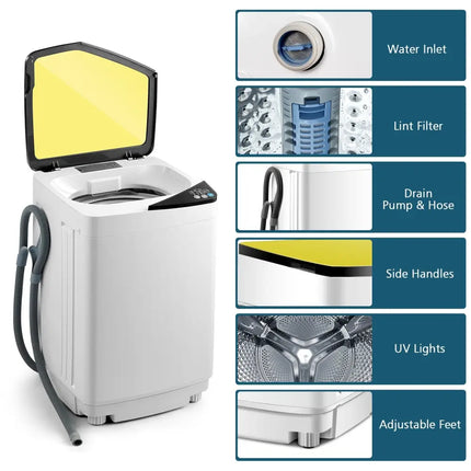 Full - automatic Washing Machine 7.7 lbs Washer / Spinner Germicidal - Yellow - Oasis Home Essentials