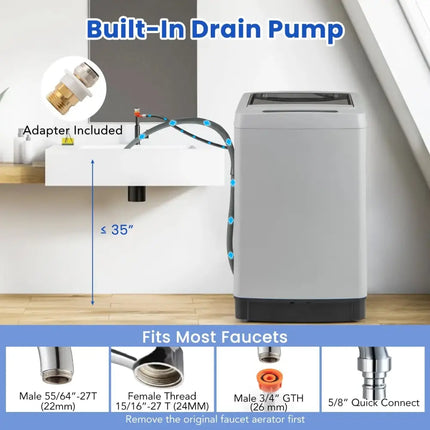 Full-Automatic Washing Machine Washer and Spin Combo-Grey Costway