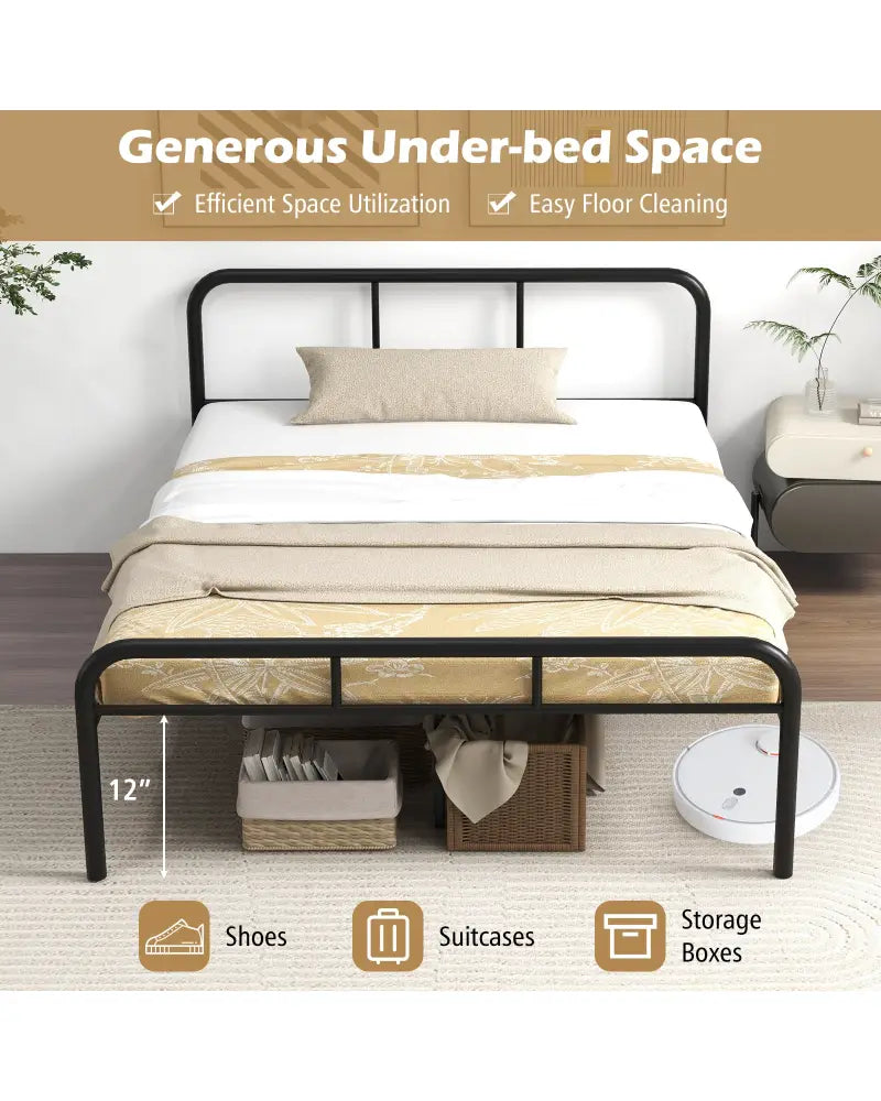 Full Bed Frame with Headboard and Footboard No Box Spring Needed-Black - Black - Simple Bed Frame