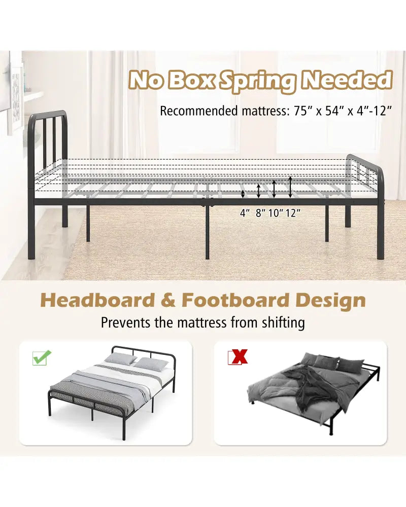 Full Bed Frame with Headboard and Footboard No Box Spring Needed-Black - Black - Simple Bed Frame