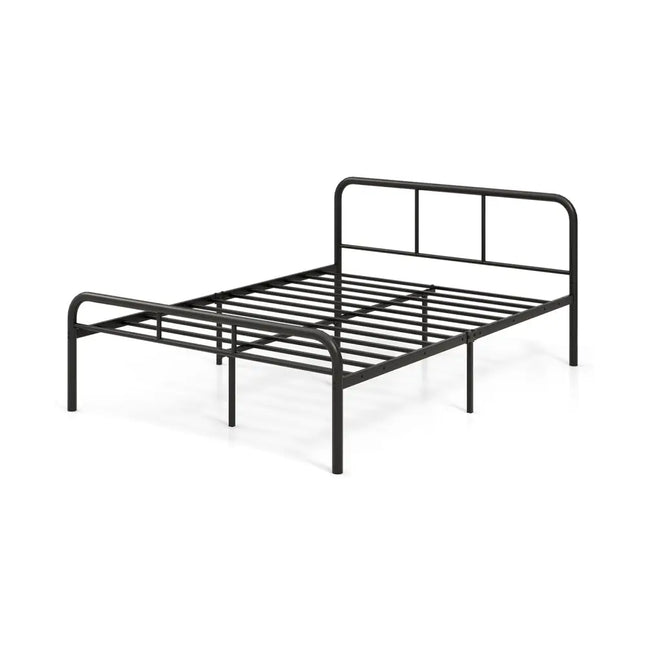 Full Bed Frame with Headboard and Footboard No Box Spring Needed-Black - Black - Simple Bed Frame