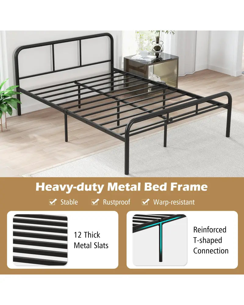 Full Bed Frame with Headboard and Footboard No Box Spring Needed-Black - Black - Simple Bed Frame