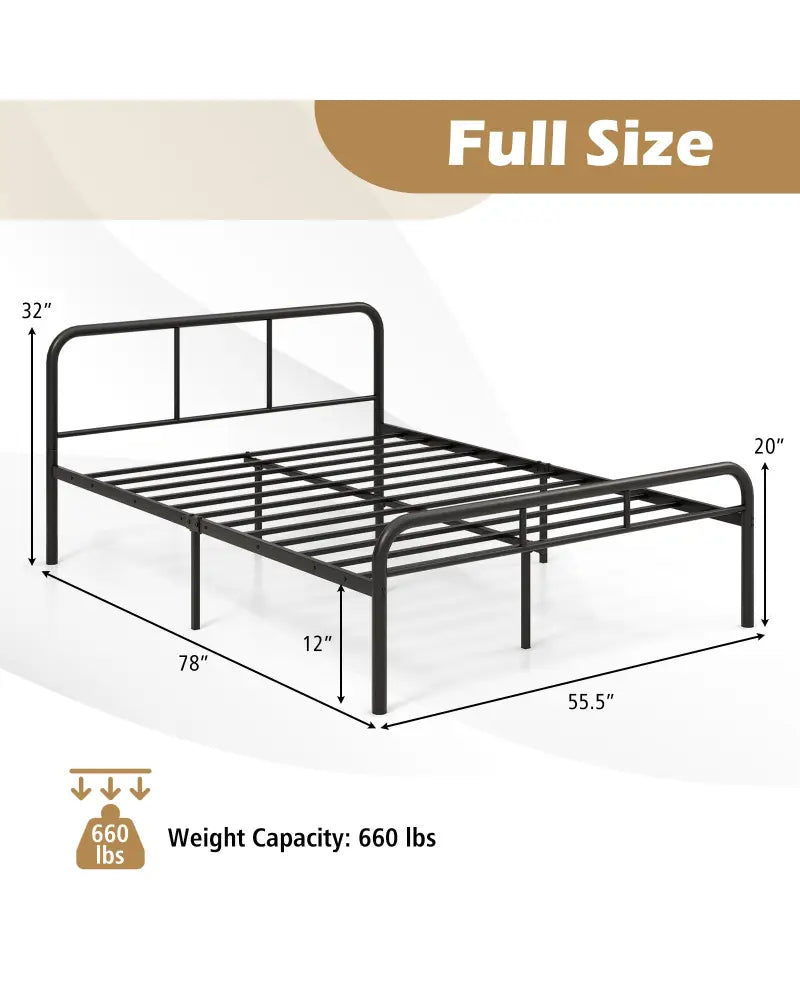 Full Bed Frame with Headboard and Footboard No Box Spring Needed-Black - Black - Simple Bed Frame