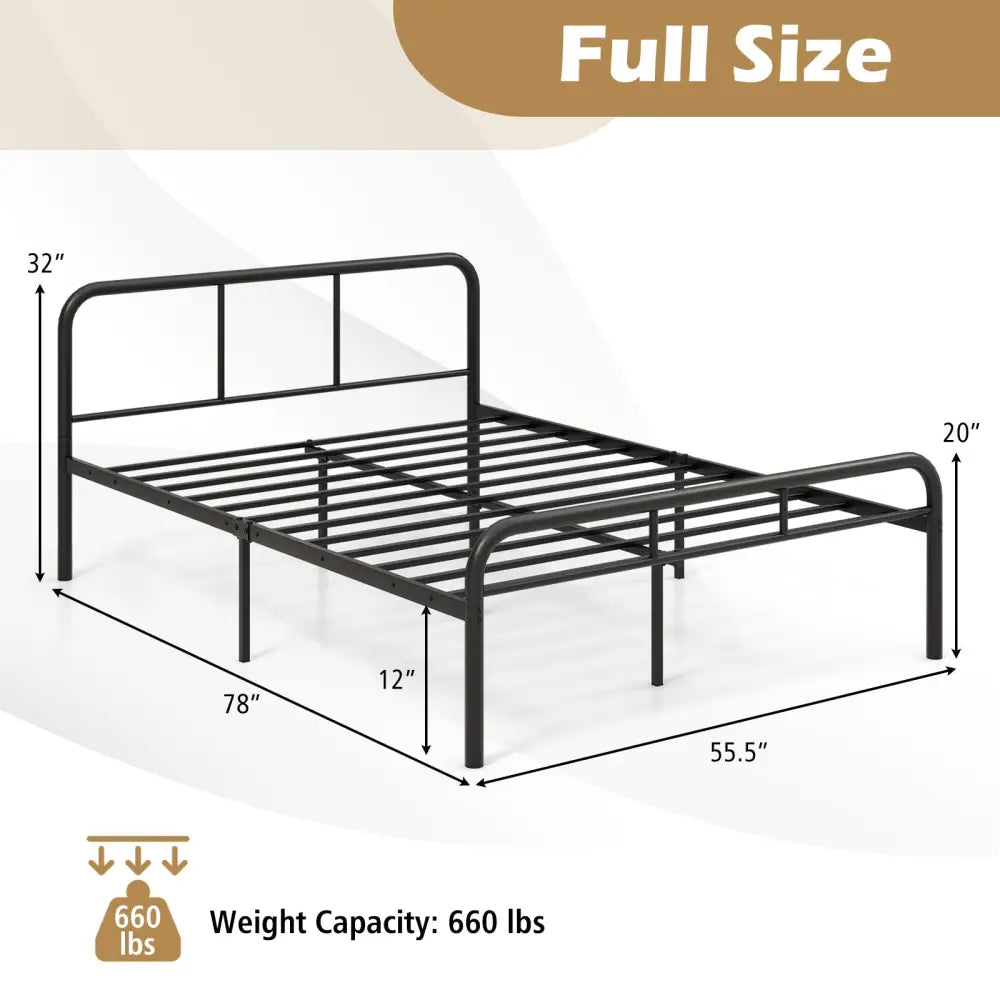 Full Bed Frame with Headboard and Footboard No Box Spring Needed-Black - Black - Simple Bed Frame