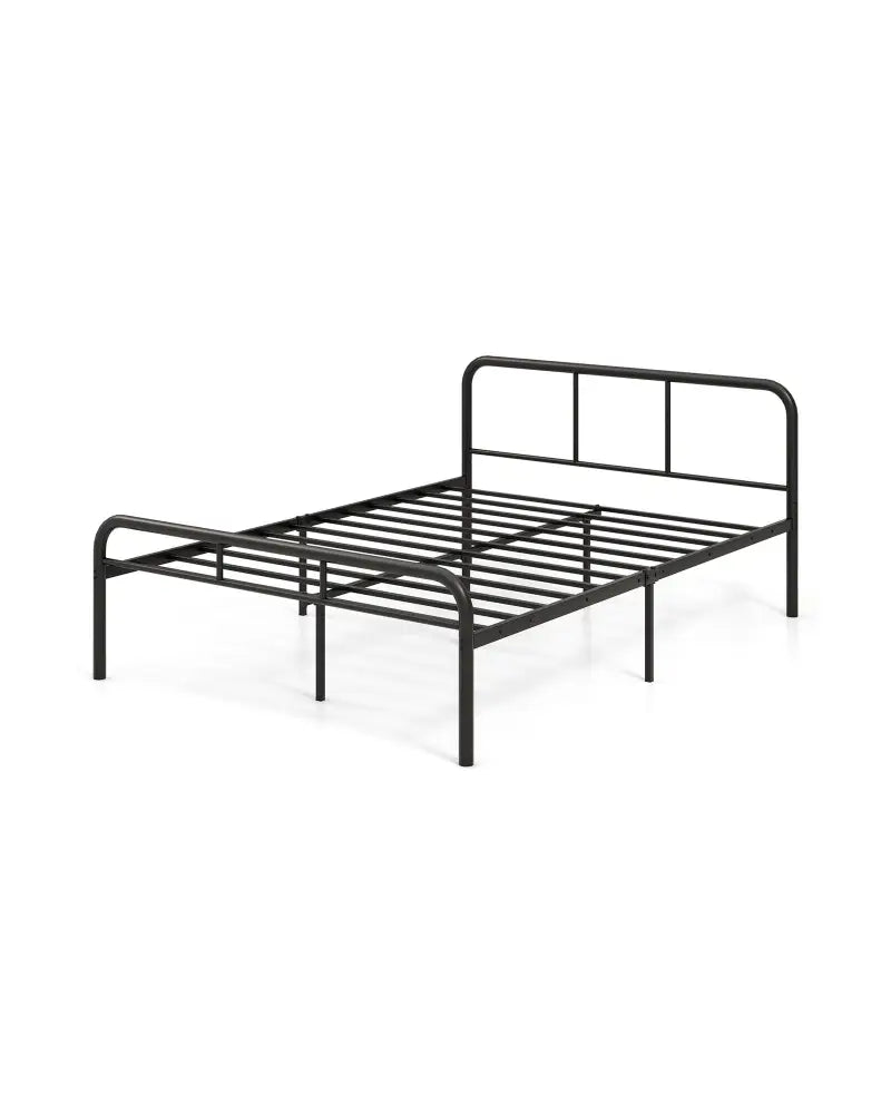 Full Bed Frame with Headboard and Footboard No Box Spring Needed-Black - Black - Simple Bed Frame