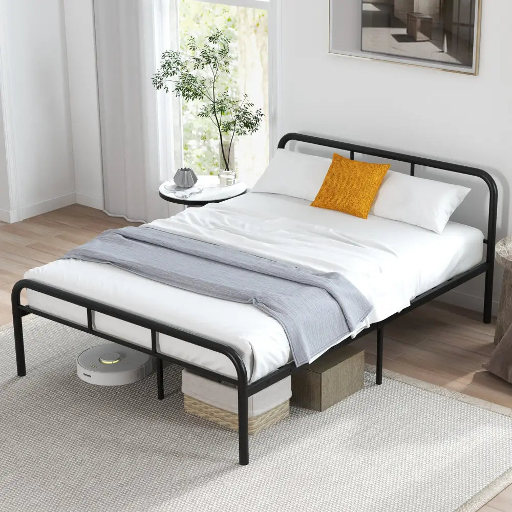 Full Bed Frame with Headboard and Footboard No Box Spring Needed-Black - Black - Simple Bed Frame