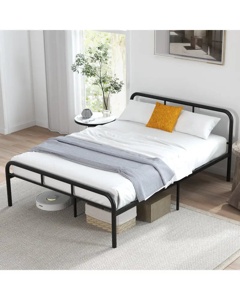 Full Bed Frame with Headboard and Footboard No Box Spring Needed-Black - Black - Simple Bed Frame