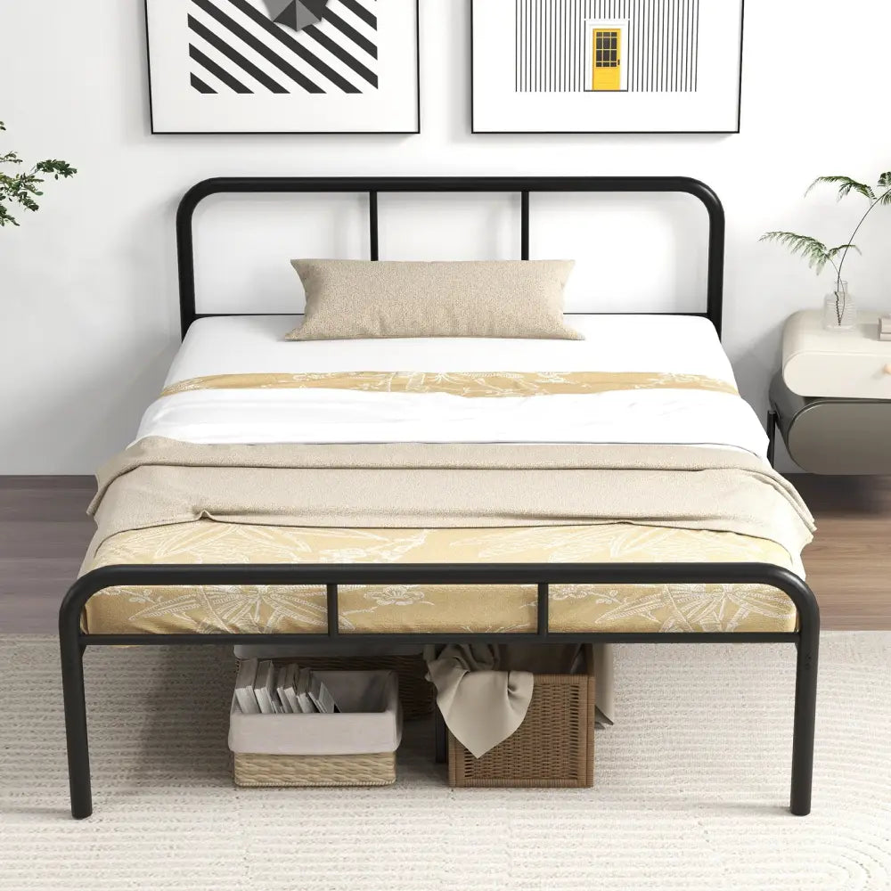 Full Bed Frame with Headboard and Footboard No Box Spring Needed-Black - Black - Simple Bed Frame