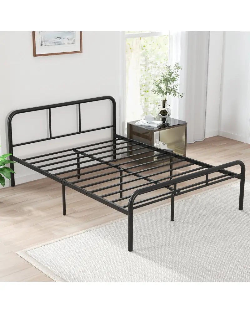 Full Bed Frame with Headboard and Footboard No Box Spring Needed-Black - Black - Simple Bed Frame