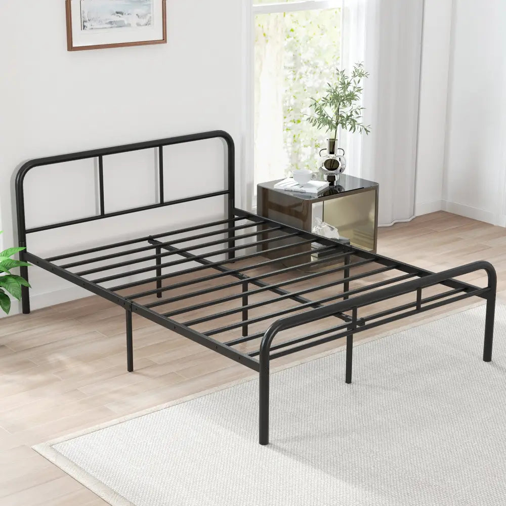 Full Bed Frame with Headboard and Footboard No Box Spring Needed-Black - Black - Simple Bed Frame