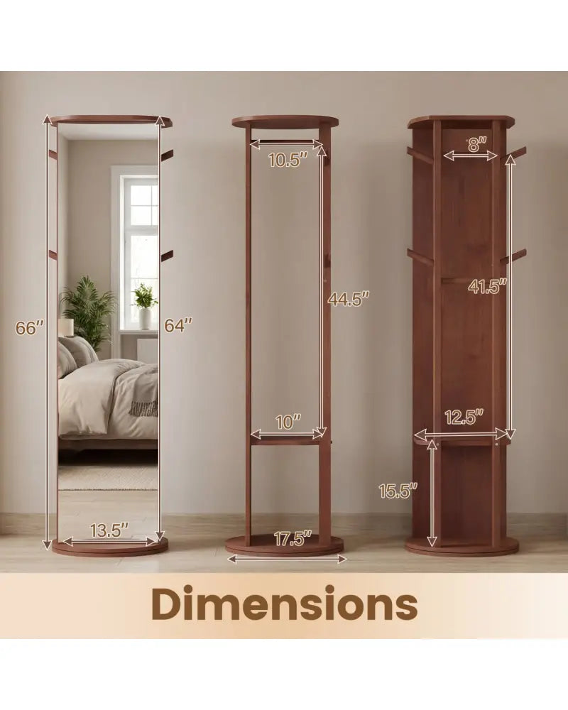 Full Length Mirror Coat Rack Solid Wood Standing Mirror-Walnut - Walnut - Coat Racks & Hall Trees