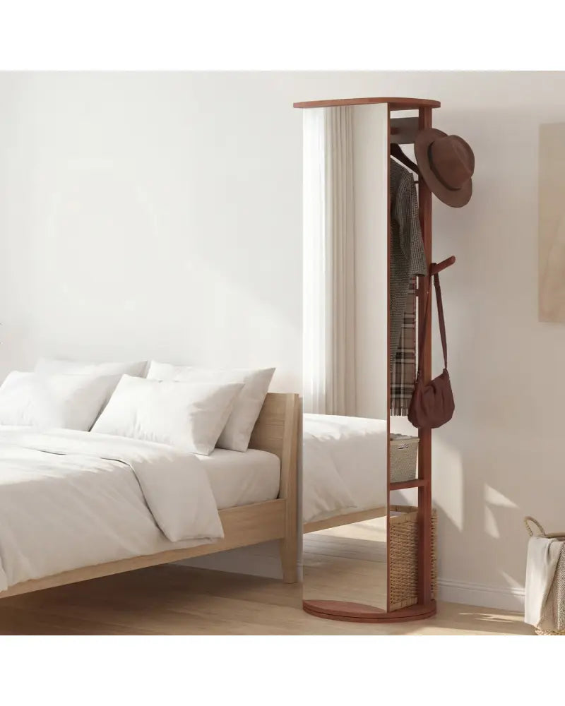 Full Length Mirror Coat Rack Solid Wood Standing Mirror-Walnut - Walnut - Coat Racks & Hall Trees