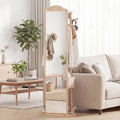Full Length Mirror Coat Rack with Storage Shelves and Hooks-Natural - Natural - Coat Racks & Hall Trees