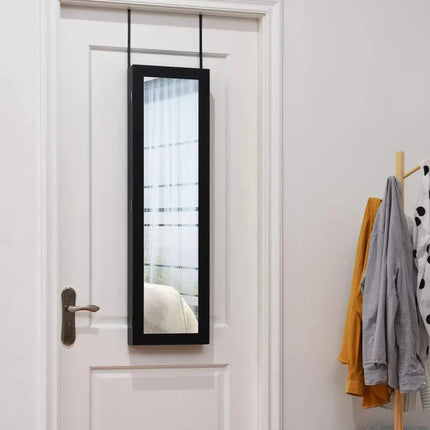 Full Length Mirror Jewelry Cabinet with Ring Slots and Necklace Hooks-Dark Brown - Dark Brown - Jewelry Armoires