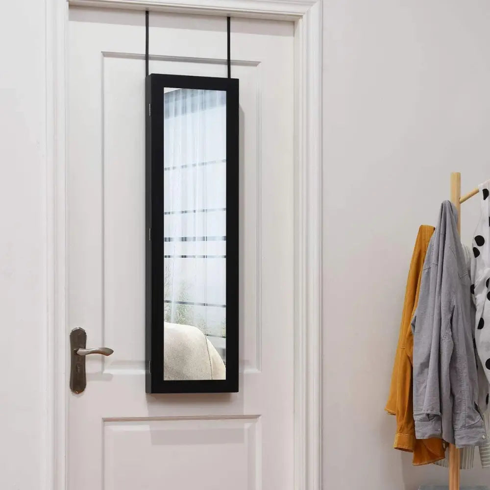 Full Length Mirror Jewelry Cabinet with Ring Slots and Necklace Hooks-Dark Brown - Dark Brown - Jewelry Armoires