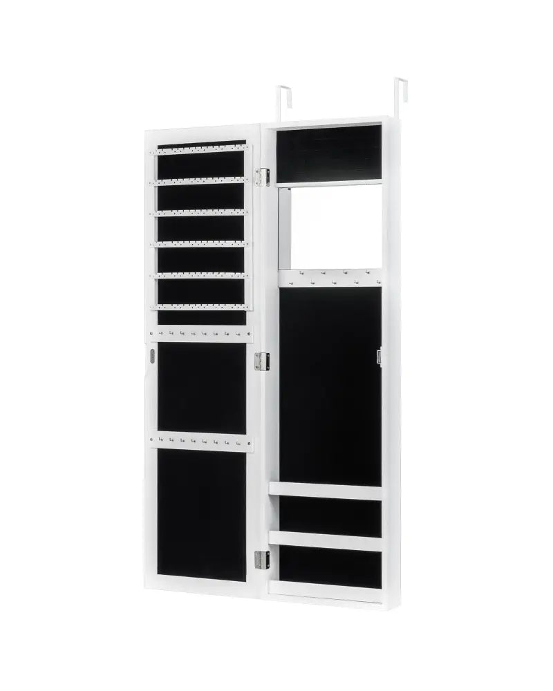 Full Length Mirror Jewelry Cabinet with Ring Slots and Necklace Hooks-White - White - Jewelry Armoires