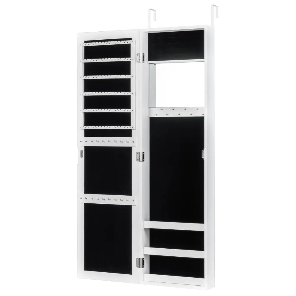 Full Length Mirror Jewelry Cabinet with Ring Slots and Necklace Hooks-White - White - Jewelry Armoires